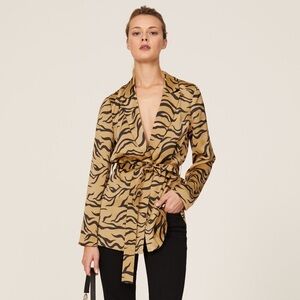 Scotch & Soda Amsterdam Tiger Printed Satin Blazer Size XS $168 Rent the Runway